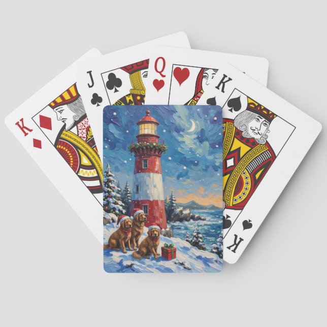 Newfoundland Christmas Lighthouse Holiday Playing Cards (Back)