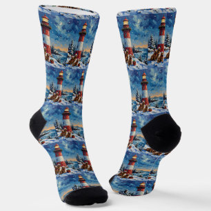 Newfoundland Christmas Lighthouse Holiday Socks