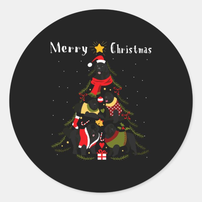 Newfoundland Christmas Tree Xmas Dog Lover  Classic Round Sticker (Front)