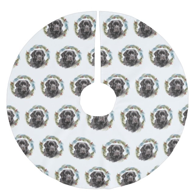 Newfoundland Christmas Wreath Festive Pup  Brushed Polyester Tree Skirt (Front)