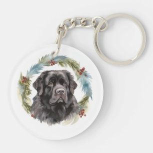 Newfoundland Christmas Wreath Festive Pup Key Ring