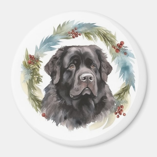 Newfoundland Christmas Wreath Festive Pup  Magnet (Front)