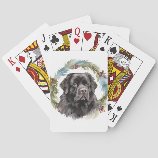 Newfoundland Christmas Wreath Festive Pup  Playing Cards (Back)