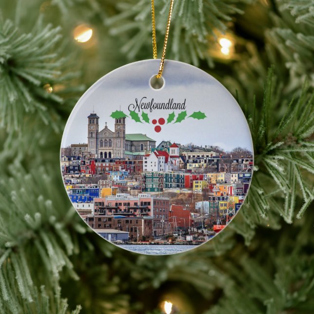 Newfoundland, cityscape with Christmas holly Ceramic Tree Decoration (Tree)