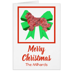 Newfoundland Cute Christmas Dog & Green Bow Card