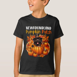 Newfoundland Cute Patch Thanksgiving Pumpkins Fall T-Shirt
