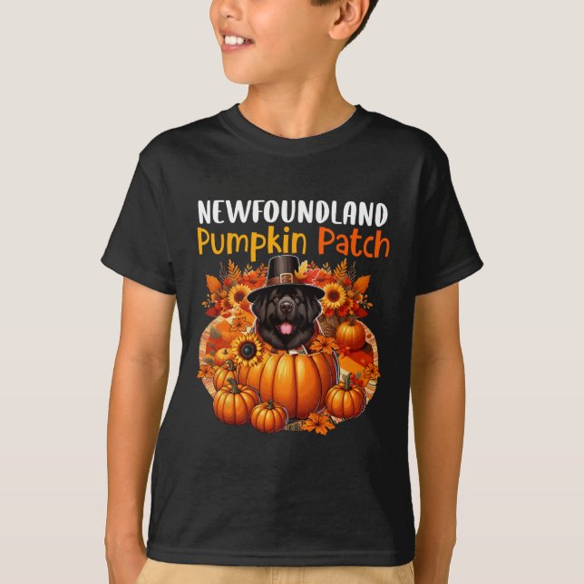 Newfoundland Cute Patch Thanksgiving Pumpkins Fall T-Shirt (Front)