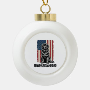 Newfoundland Dad Patriotic Dog Vintage Ceramic Ball Christmas Ornament