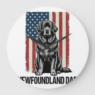 Newfoundland Dad Patriotic Dog Vintage Large Clock