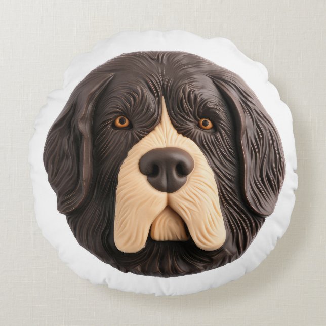 Newfoundland Dog 3D Inspired Round Cushion (Front)