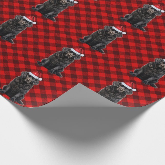 Newfoundland Dog and Red Holiday Plaid Christmas Wrapping Paper (Corner)