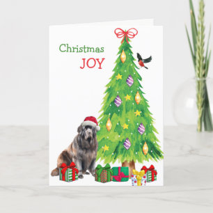 Newfoundland Dog, Bird and Christmas Tree Holiday Card
