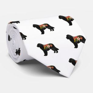 Newfoundland Dog Breed Boho Floral Silhouette Tie