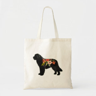 Newfoundland Dog Breed Boho Floral Silhouette Tote Bag