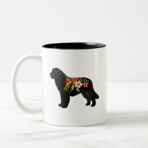 Newfoundland Dog Breed Boho Floral Silhouette Two-Tone Coffee Mug