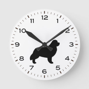 Newfoundland Dog Breed Silhouette Round Clock