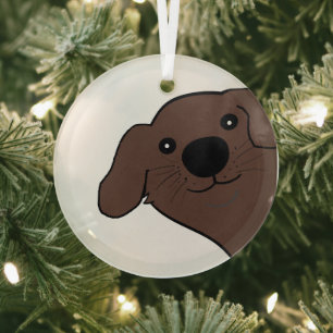 Newfoundland Dog Brown Peeking Cartoon Glass Tree Decoration