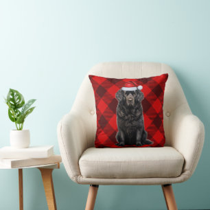 Newfoundland Dog Buffalo Plaid Christmas Holiday Cushion