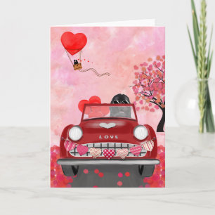 Newfoundland Dog Car with Hearts Valentine's  Card