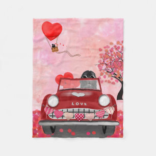 Newfoundland Dog Car with Hearts Valentine's Fleece Blanket