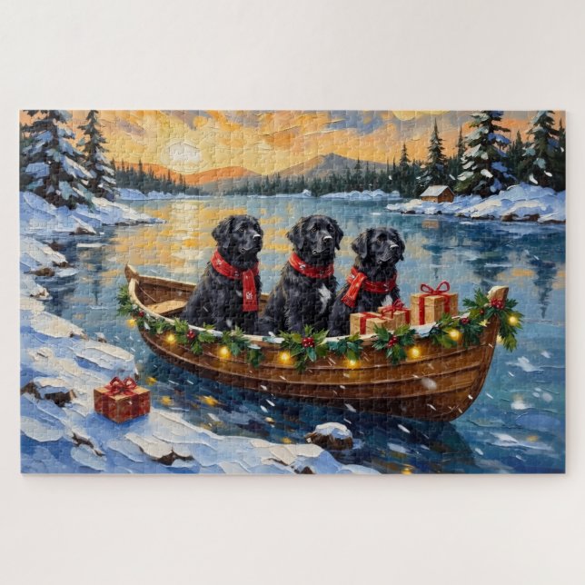 Newfoundland Dog Christmas Boat Holiday Jigsaw Puzzle (Horizontal)