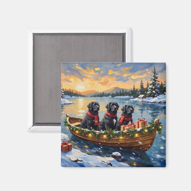 Newfoundland Dog Christmas Boat Holiday Magnet (Front/Back)