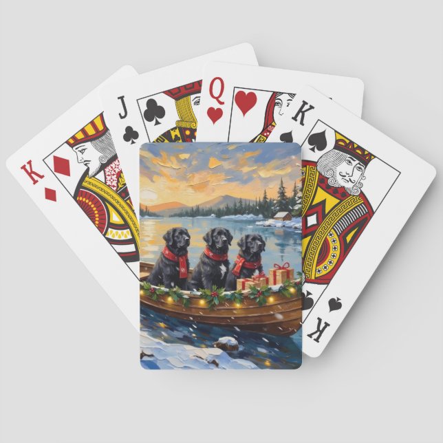Newfoundland Dog Christmas Boat Holiday Playing Cards (Back)
