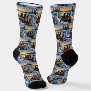 Newfoundland Dog Christmas Boat Holiday Socks