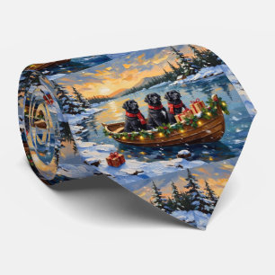 Newfoundland Dog Christmas Boat Holiday Tie