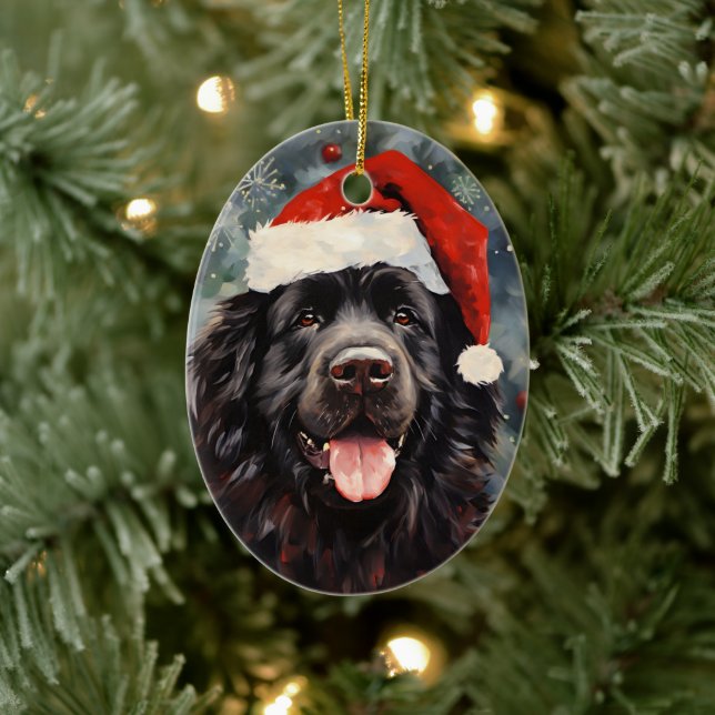 Newfoundland dog Christmas brush painting artwork Ceramic Tree Decoration (Tree)