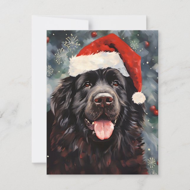 Newfoundland dog Christmas brush painting artwork Holiday Card (Front)