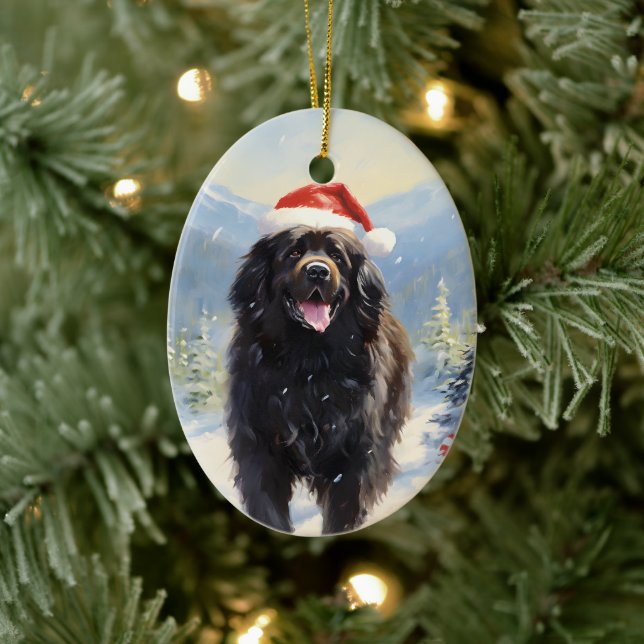 Newfoundland dog Christmas Ceramic Tree Decoration (Tree)