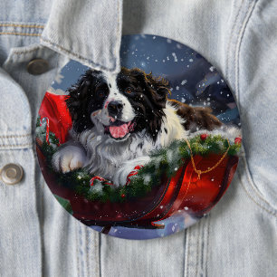 Newfoundland Dog Christmas Festive 6 Cm Round Badge