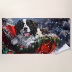 Newfoundland Dog Christmas Festive Beach Towel