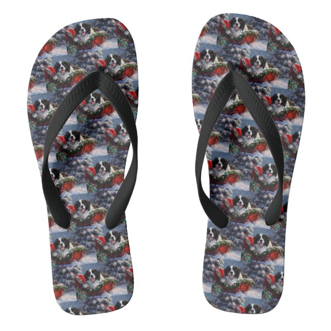 Newfoundland Dog Christmas Festive Flip Flops (Footbed)