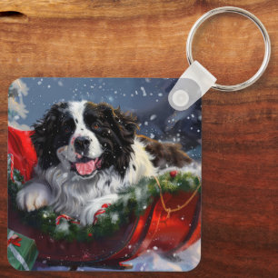 Newfoundland Dog Christmas Festive Key Ring