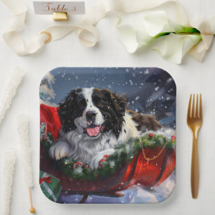 Newfoundland Dog Christmas Festive Paper Plate