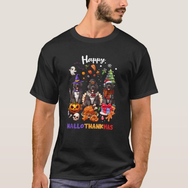 Newfoundland Dog Christmas Happy Halloween Thanksg T-Shirt (Front)