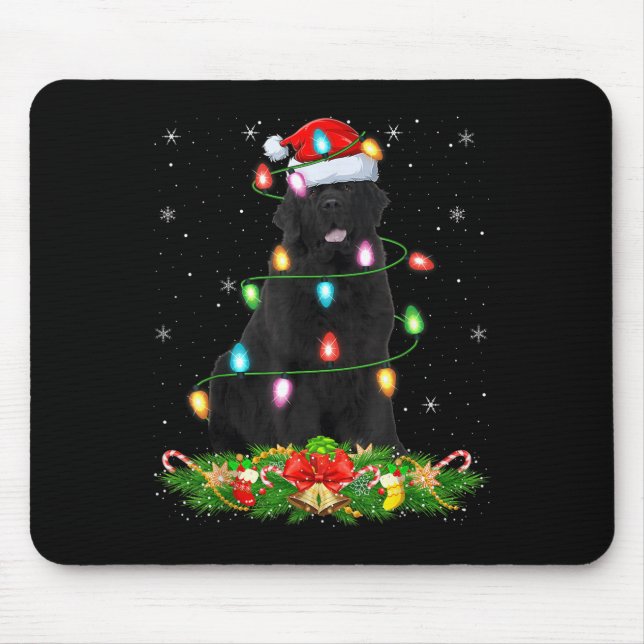 Newfoundland Dog Christmas Lights Funny Santa Hat  Mouse Mat (Front)