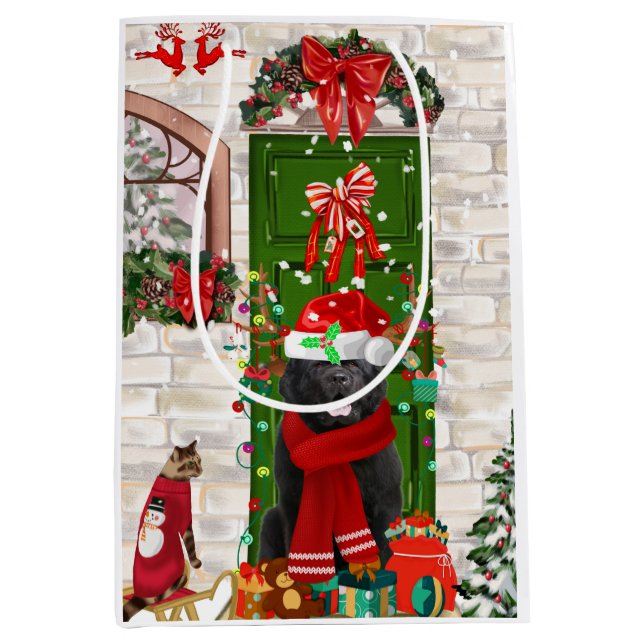 Newfoundland Dog Christmas Medium Gift Bag (Front)