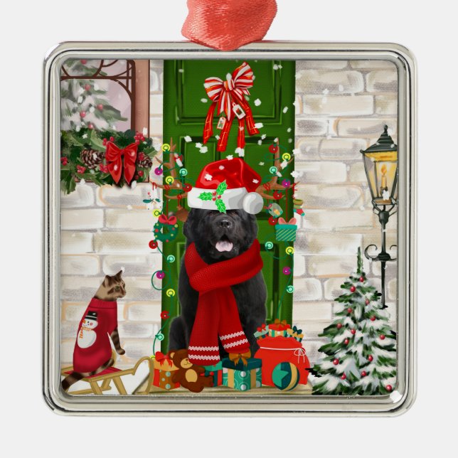 Newfoundland Dog Christmas  Metal Tree Decoration (Front)