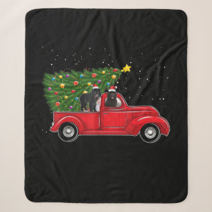 Newfoundland dog christmas on red car truck gift sherpa blanket
