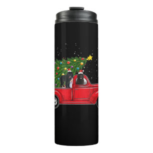 Newfoundland dog christmas on red car truck gift thermal tumbler