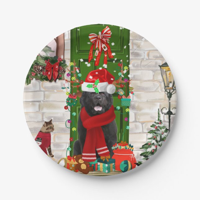 Newfoundland Dog Christmas  Paper Plate (Front)