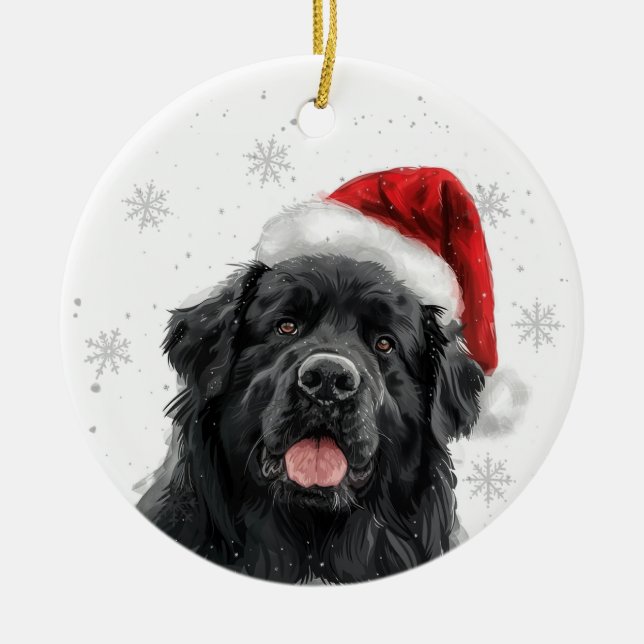 Newfoundland Dog Christmas Personalized Ceramic Tree Decoration (Front)