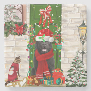 Newfoundland Dog Christmas  Stone Coaster