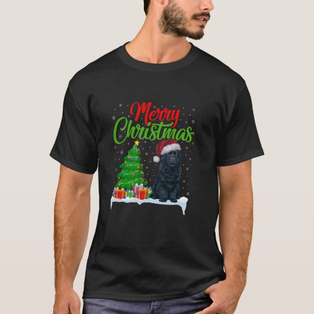Newfoundland Dog Christmas Tree Lights Funny Xmas  T-Shirt (Front)