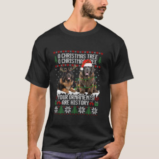 Newfoundland Dog Christmas Tree Lights Puppy Dog L T-Shirt