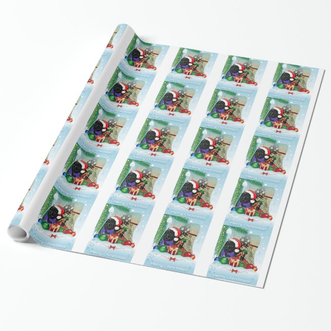 Newfoundland Dog Christmas Wrapping Paper (Unrolled)