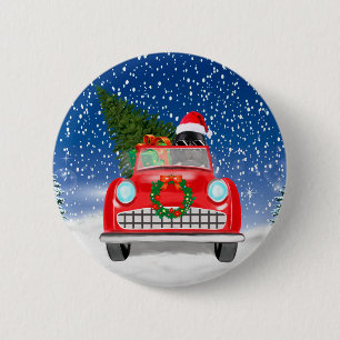 Newfoundland Dog Driving Car In Snow Christmas  6 Cm Round Badge